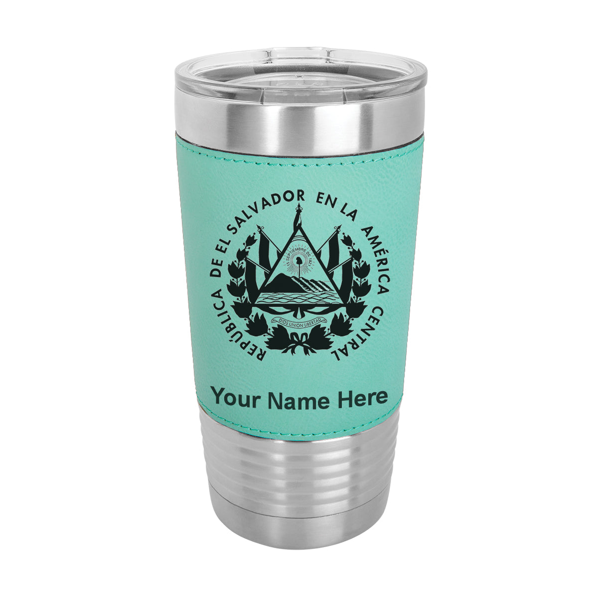 20oz Faux Leather Tumbler Mug, Flag of El Salvador, Personalized Engraving Included - LaserGram Custom Engraved Gifts