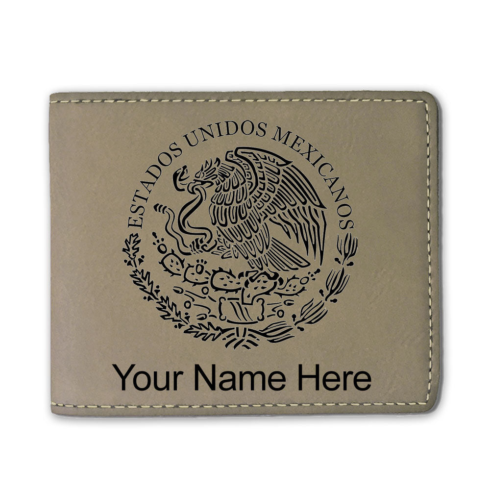 Faux Leather Bi-Fold Wallet, Flag of Mexico, Personalized Engraving Included