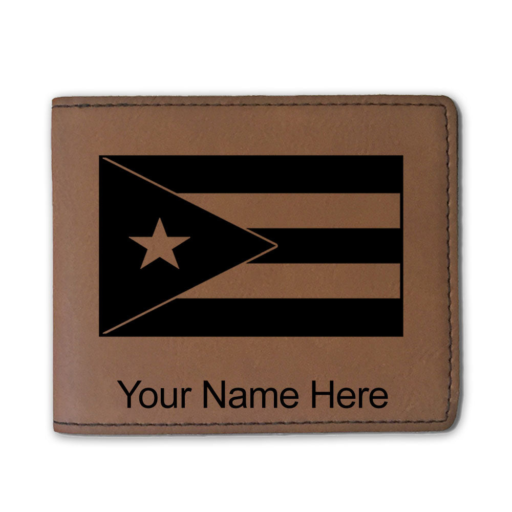 Faux Leather Bi-Fold Wallet, Flag of Puerto Rico, Personalized Engraving Included