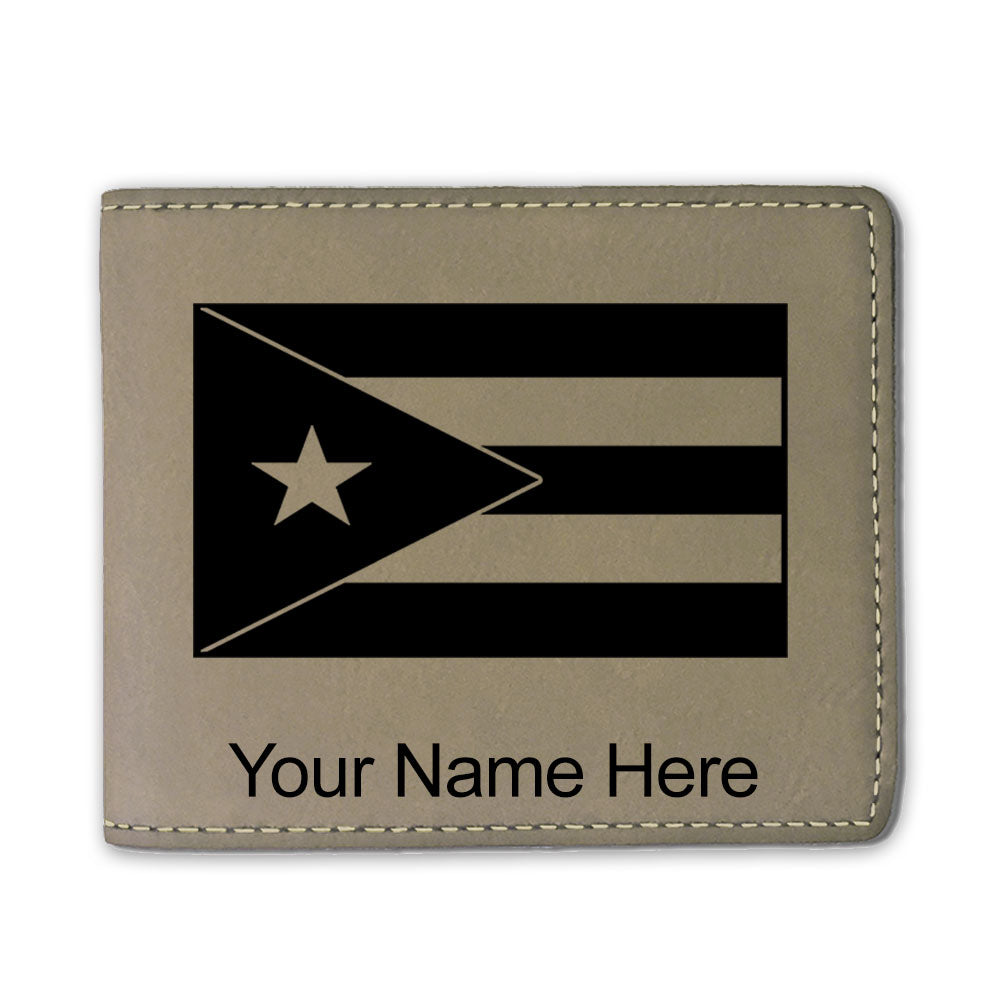 Faux Leather Bi-Fold Wallet, Flag of Puerto Rico, Personalized Engraving Included