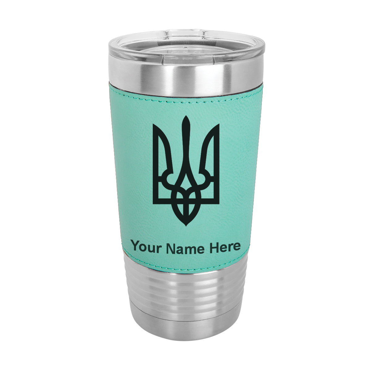 20oz Faux Leather Tumbler Mug, Flag of Ukraine, Personalized Engraving Included - LaserGram Custom Engraved Gifts