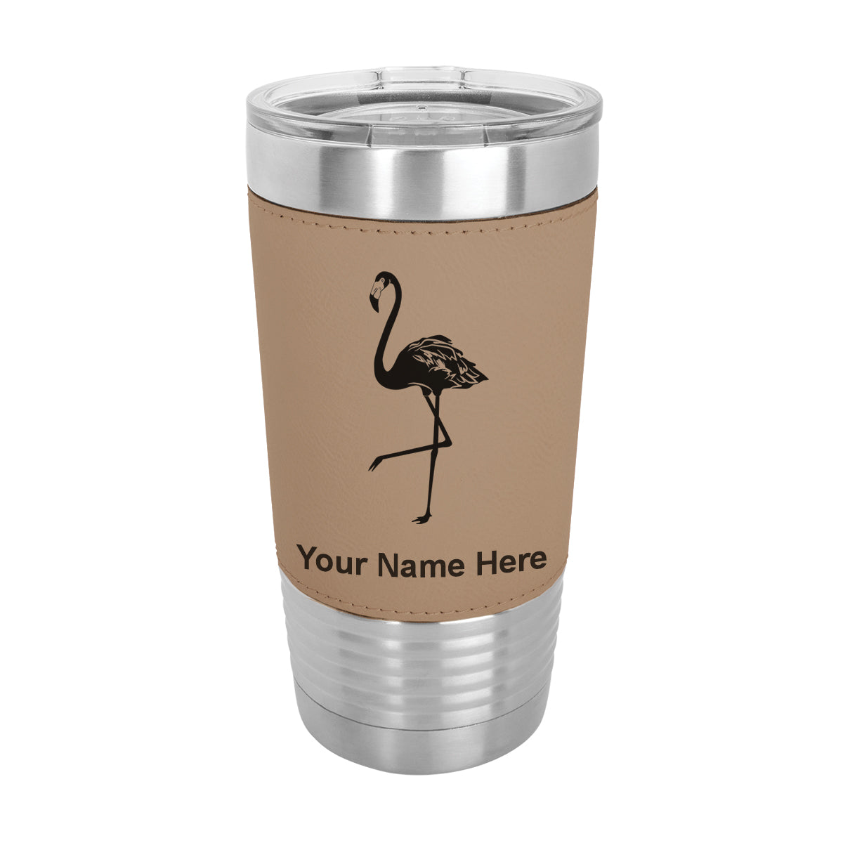 20oz Faux Leather Tumbler Mug, Flamingo, Personalized Engraving Included - LaserGram Custom Engraved Gifts