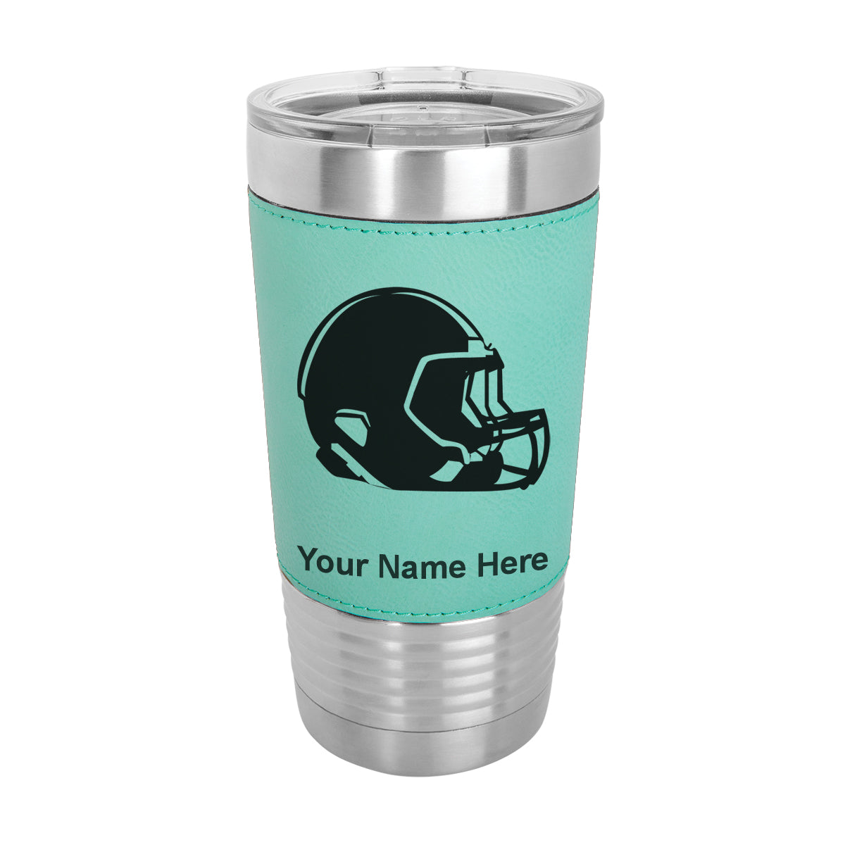 20oz Faux Leather Tumbler Mug, Football Helmet, Personalized Engraving Included - LaserGram Custom Engraved Gifts