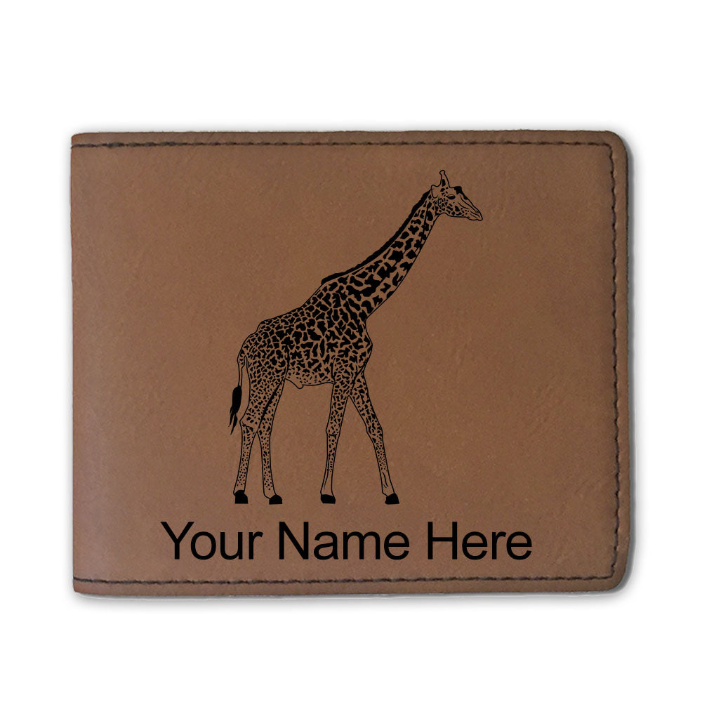 Faux Leather Bi-Fold Wallet, Giraffe, Personalized Engraving Included