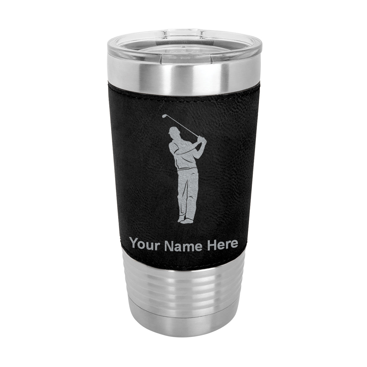 20oz Faux Leather Tumbler Mug, Golfer, Personalized Engraving Included - LaserGram Custom Engraved Gifts