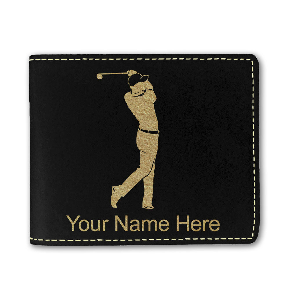 Faux Leather Bi-Fold Wallet, Golfer Golfing, Personalized Engraving Included