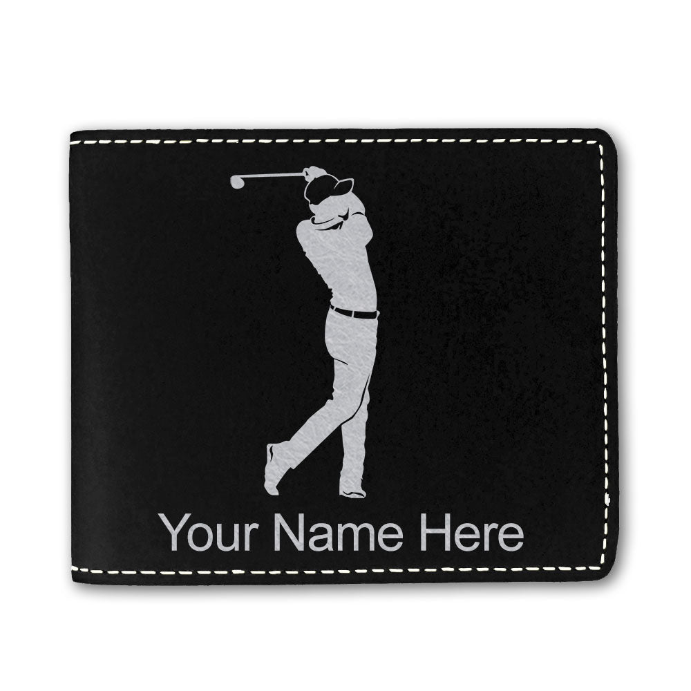 Faux Leather Bi-Fold Wallet, Golfer Golfing, Personalized Engraving Included