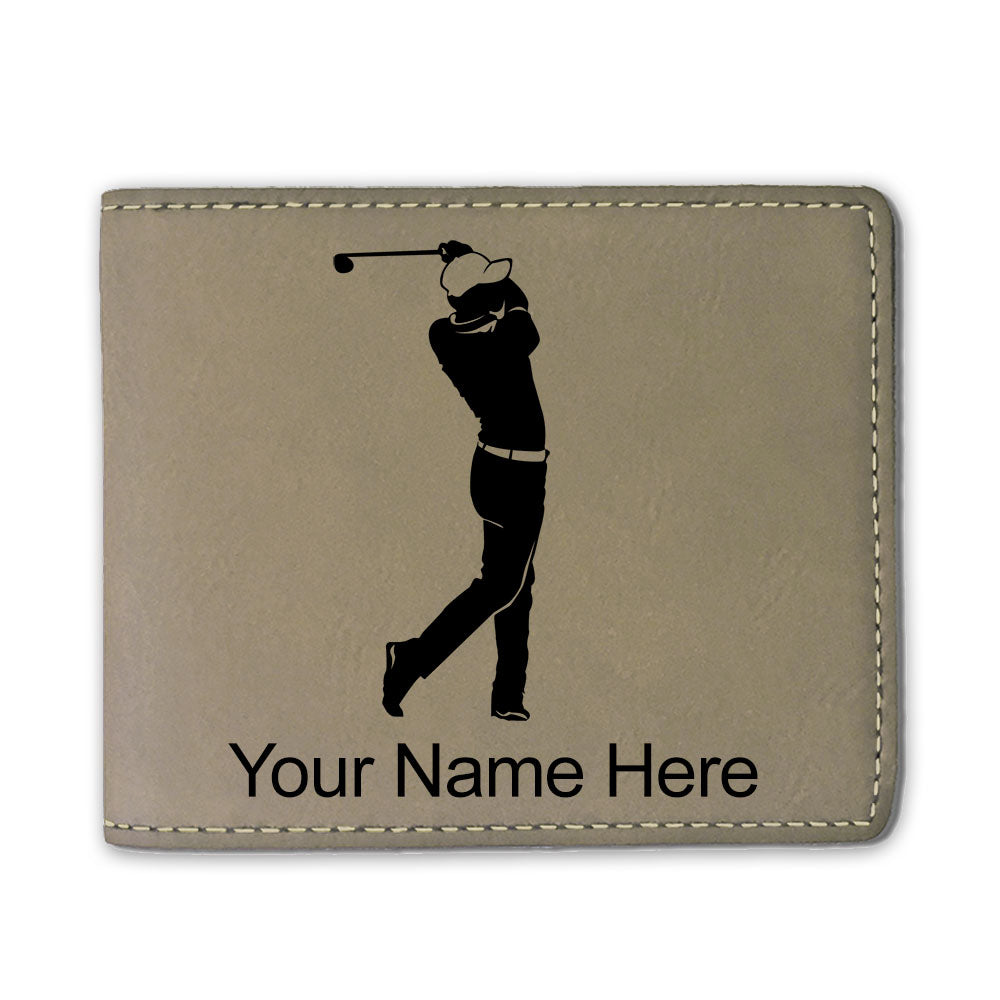Faux Leather Bi-Fold Wallet, Golfer Golfing, Personalized Engraving Included