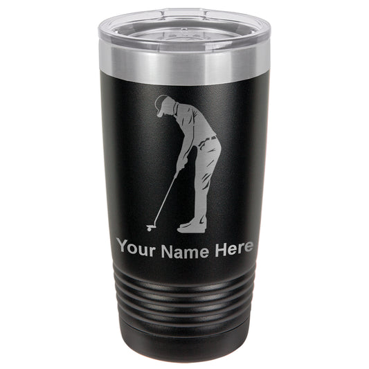 20oz Vacuum Insulated Tumbler Mug, Golfer Putting, Personalized Engraving Included