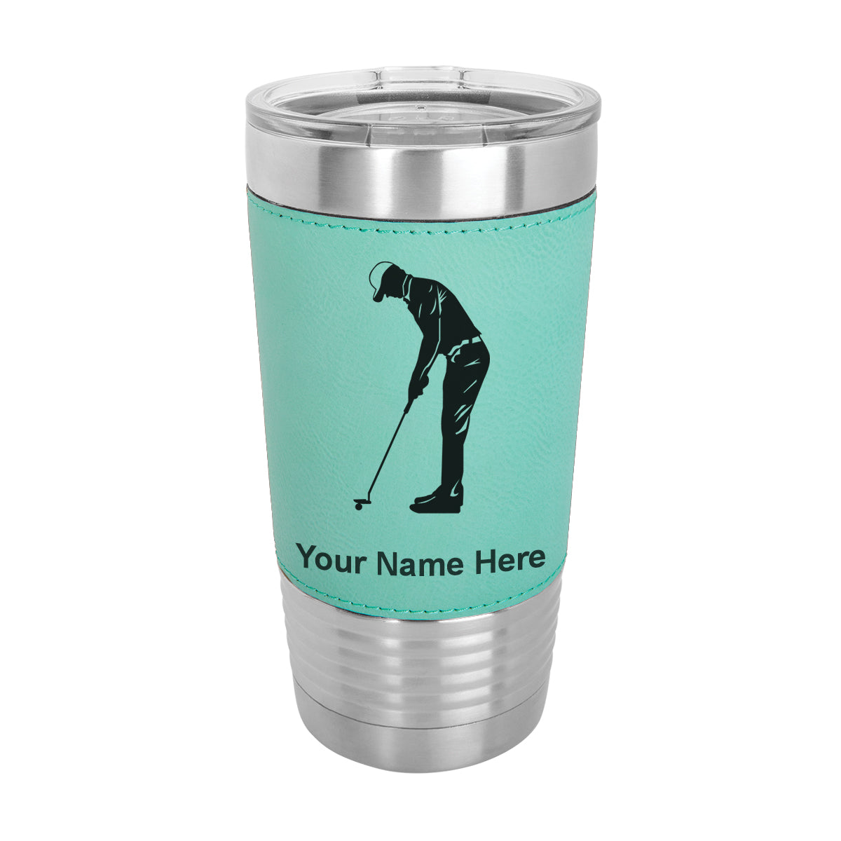 20oz Faux Leather Tumbler Mug, Golfer Putting, Personalized Engraving Included - LaserGram Custom Engraved Gifts