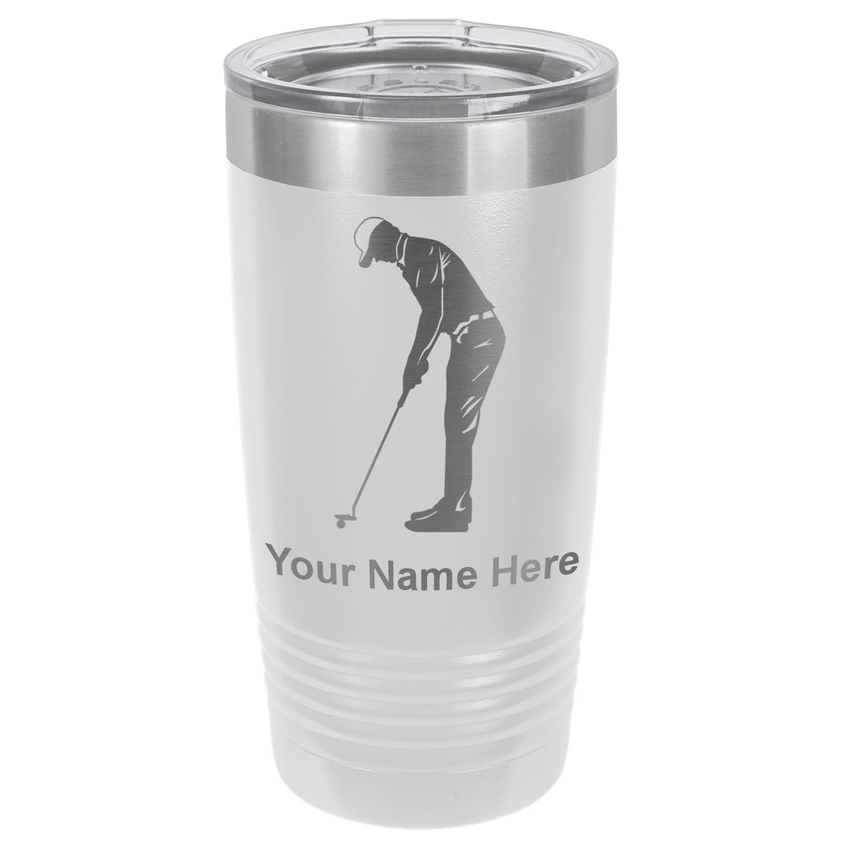 20oz Vacuum Insulated Tumbler Mug, Golfer Putting, Personalized Engraving Included
