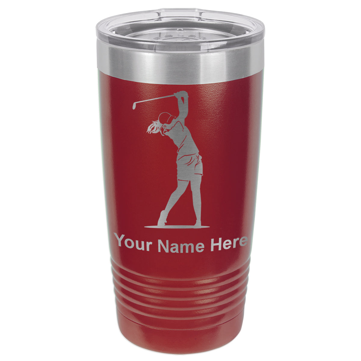 20oz Vacuum Insulated Tumbler Mug, Golfer Woman, Personalized Engraving Included