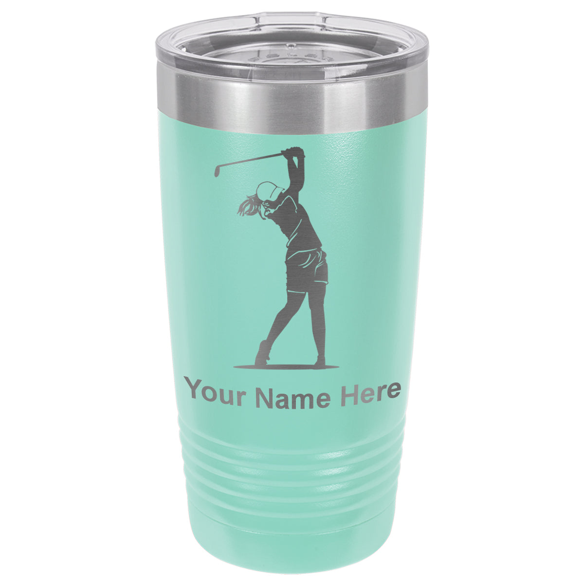 20oz Vacuum Insulated Tumbler Mug, Golfer Woman, Personalized Engraving Included