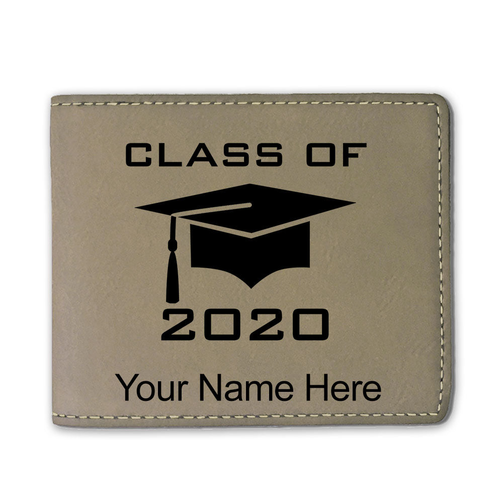 Faux Leather Bi-Fold Wallet, Grad Cap Class of 2020, 2021, 2022, 2023, 2024, 2025, Personalized Engraving Included