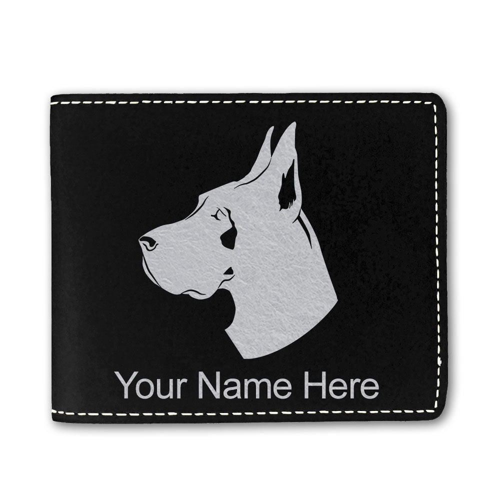 Faux Leather Bi-Fold Wallet, Great Dane Dog, Personalized Engraving Included