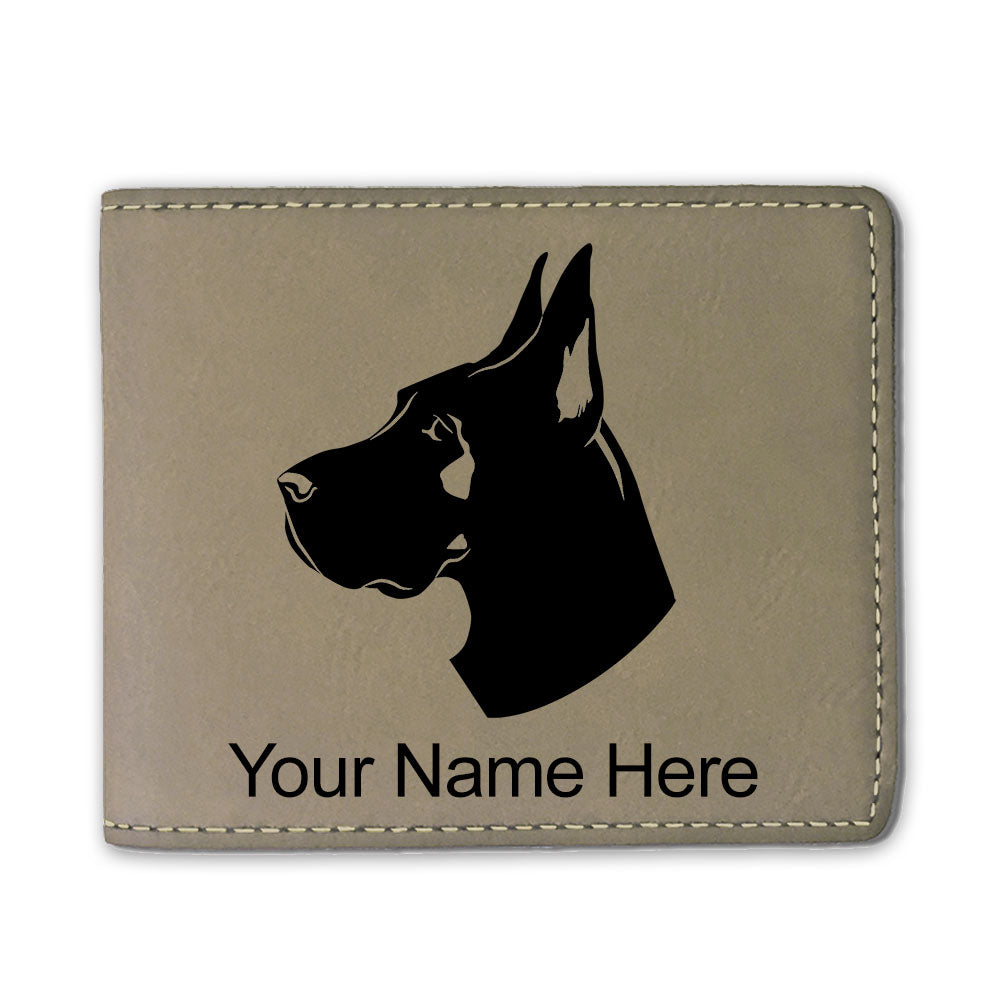 Faux Leather Bi-Fold Wallet, Great Dane Dog, Personalized Engraving Included