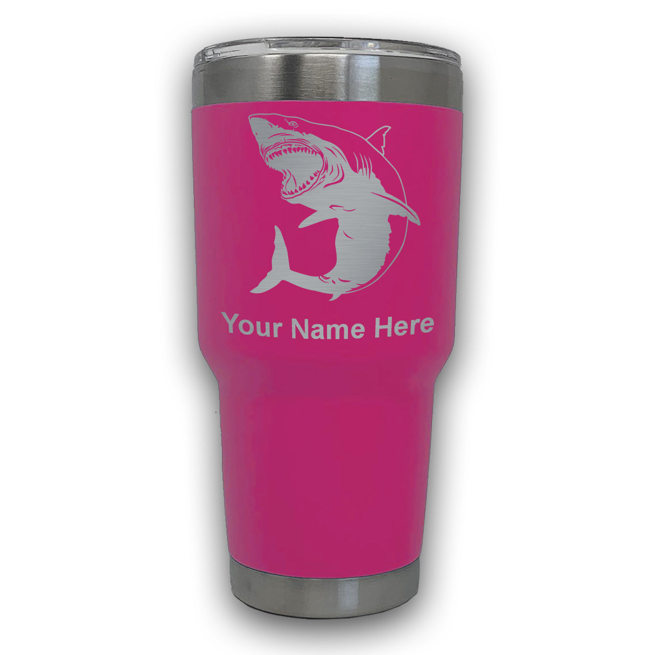 LaserGram 30oz Tumbler Mug, Great White Shark, Personalized Engraving Included