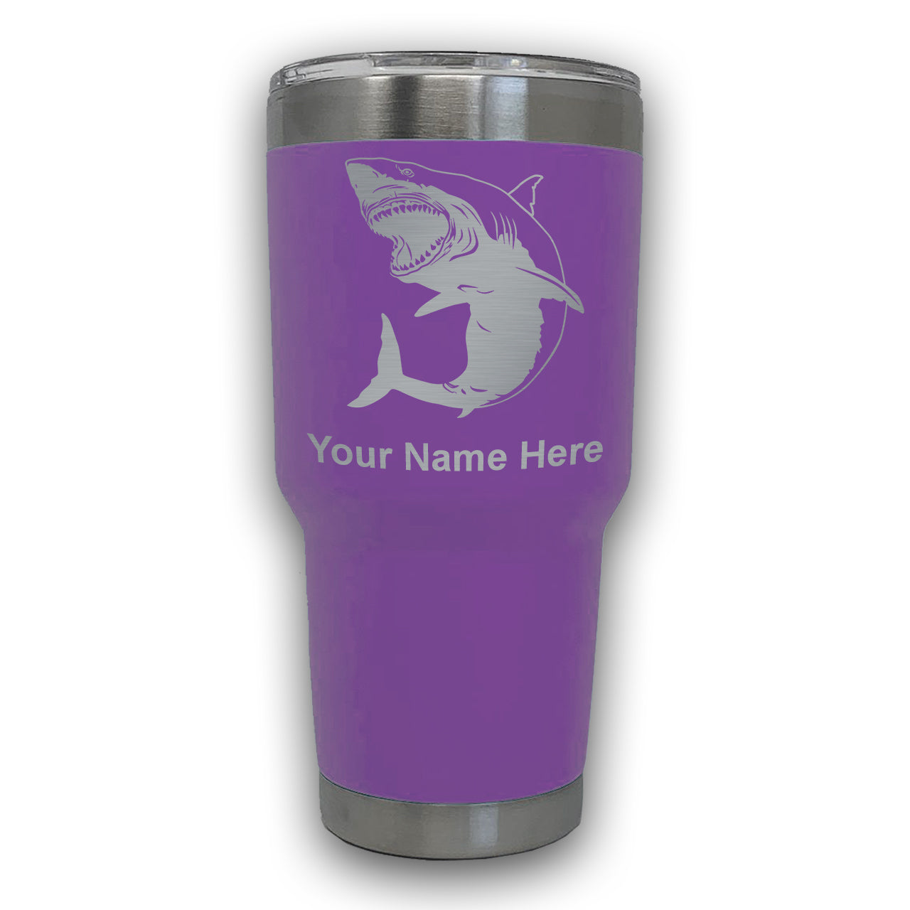 LaserGram 30oz Tumbler Mug, Great White Shark, Personalized Engraving Included