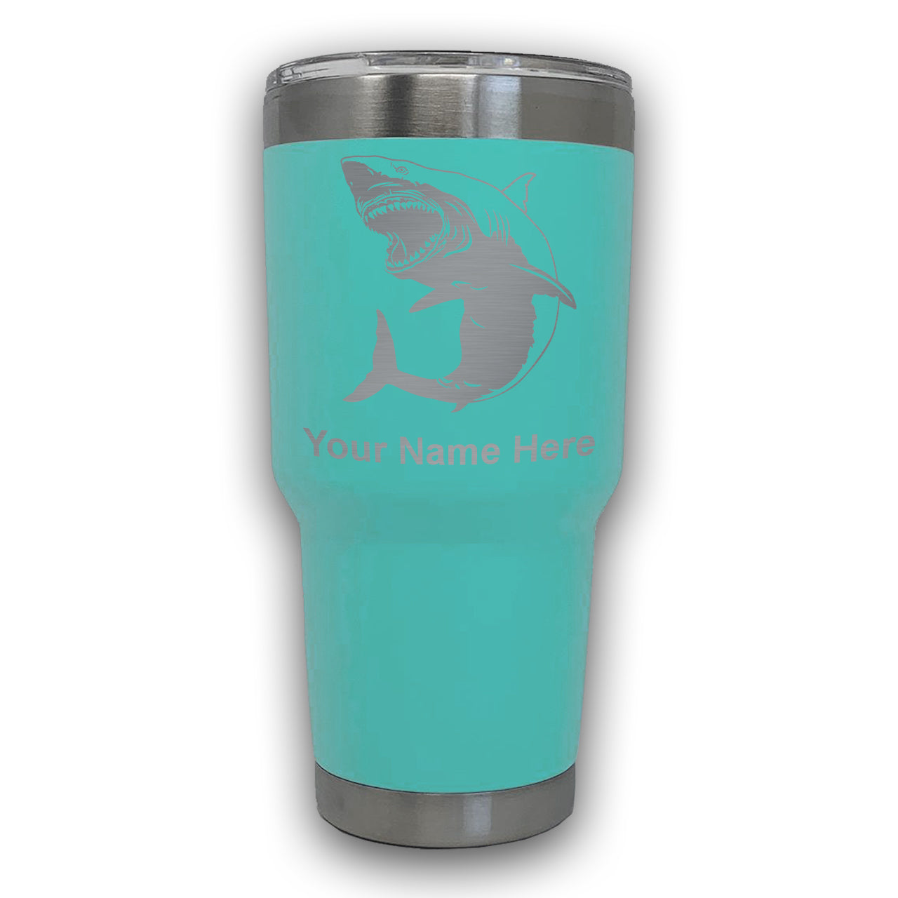 LaserGram 30oz Tumbler Mug, Great White Shark, Personalized Engraving Included
