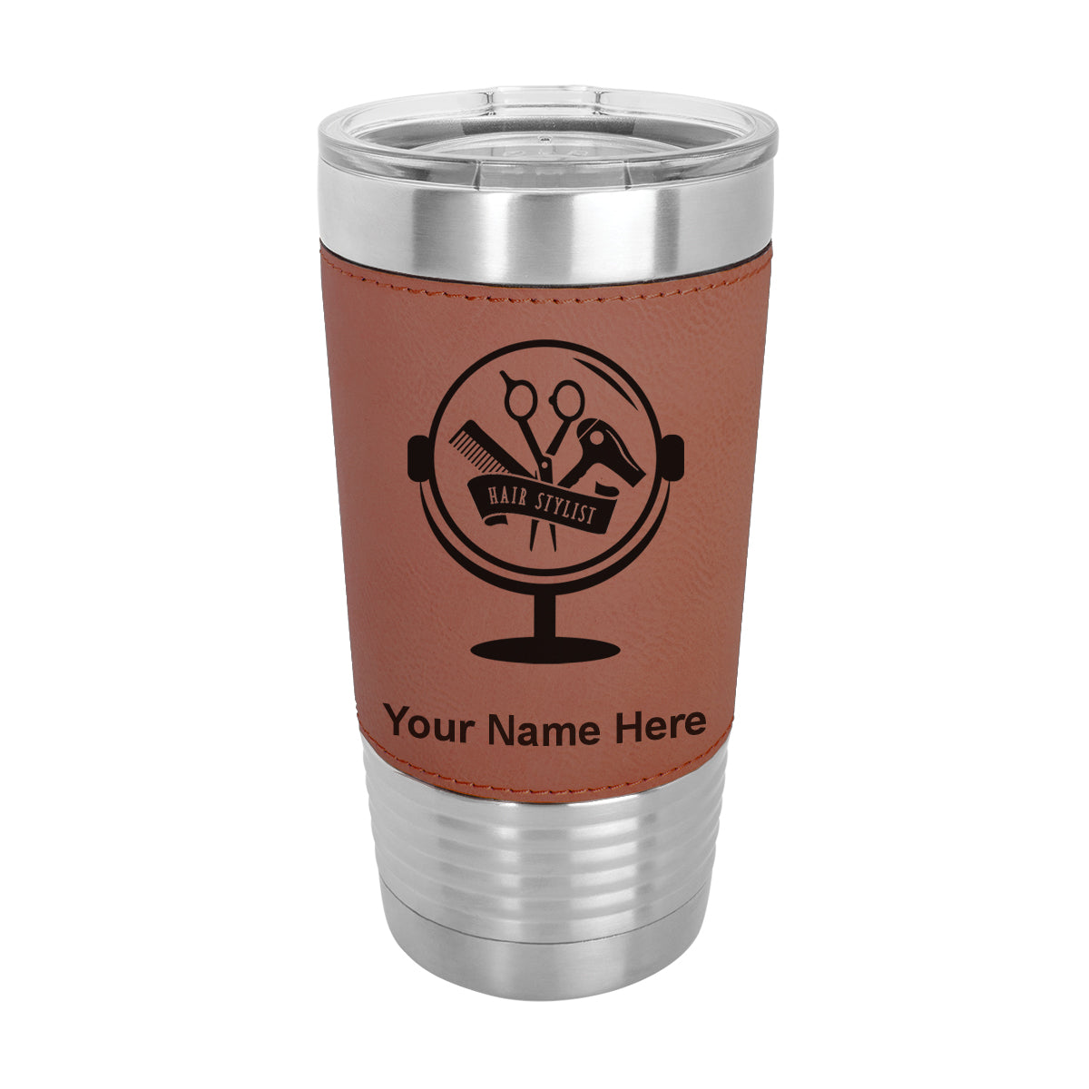 20oz Faux Leather Tumbler Mug, Hair Stylist, Personalized Engraving Included - LaserGram Custom Engraved Gifts