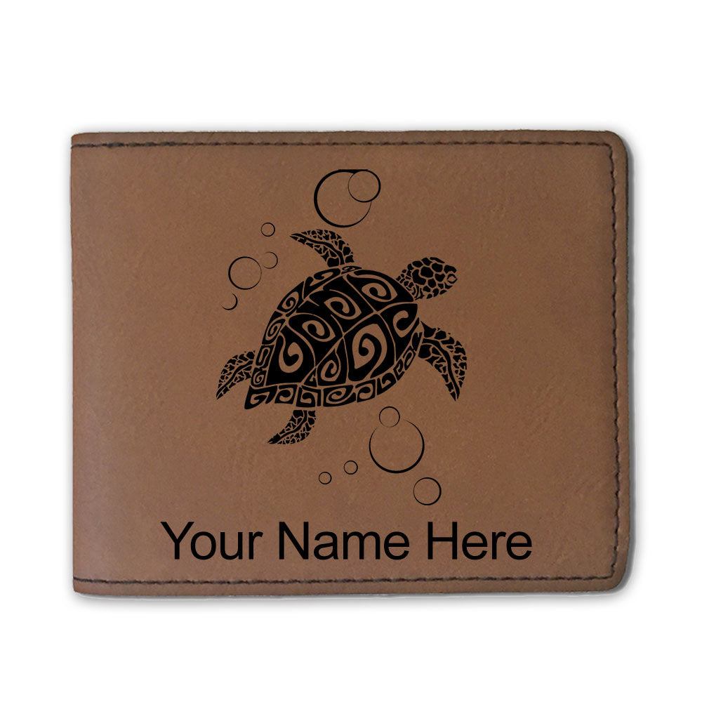 Faux Leather Bi-Fold Wallet, Hawaiian Sea Turtle, Personalized Engraving Included