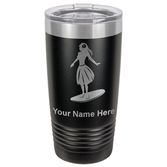 20oz Vacuum Insulated Tumbler Mug, Hawaiian Surfer Girl, Personalized Engraving Included