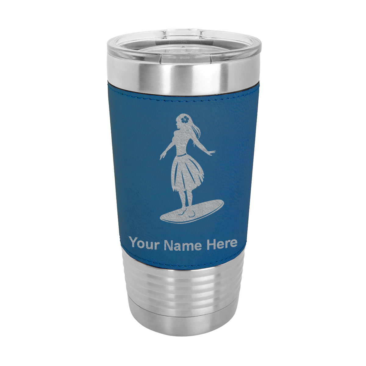 20oz Faux Leather Tumbler Mug, Hawaiian Surfer Girl, Personalized Engraving Included - LaserGram Custom Engraved Gifts