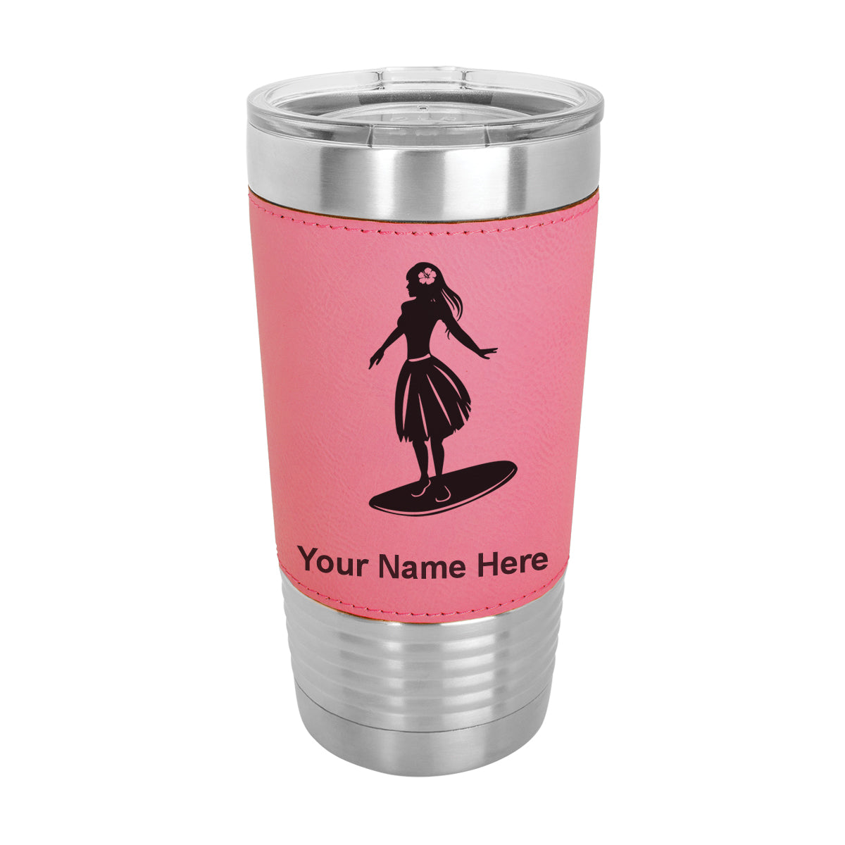 20oz Faux Leather Tumbler Mug, Hawaiian Surfer Girl, Personalized Engraving Included - LaserGram Custom Engraved Gifts