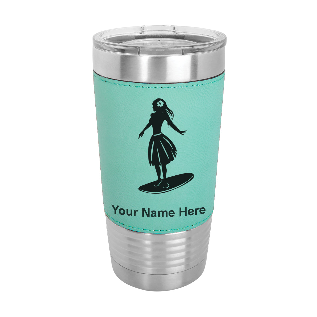 20oz Faux Leather Tumbler Mug, Hawaiian Surfer Girl, Personalized Engraving Included - LaserGram Custom Engraved Gifts