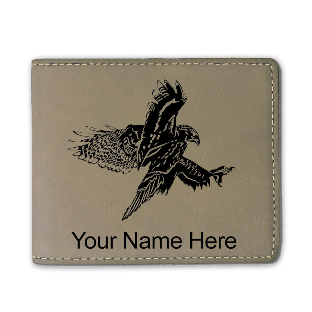 Faux Leather Bi-Fold Wallet, Hawk, Personalized Engraving Included
