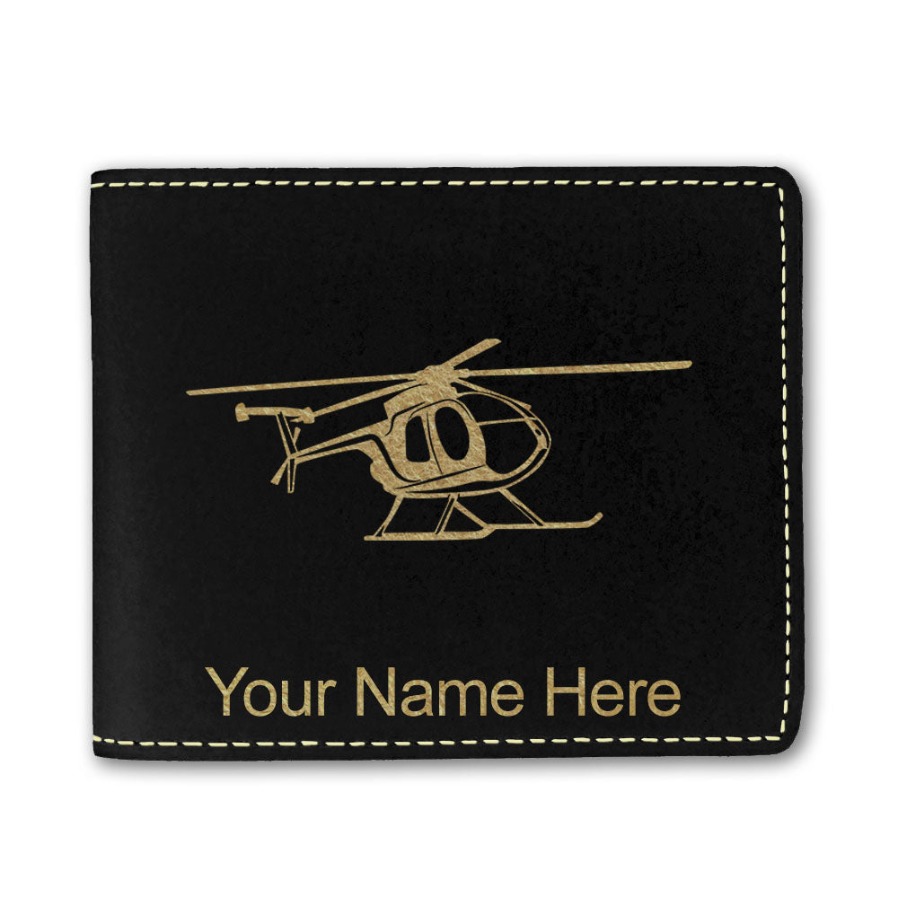 Faux Leather Bi-Fold Wallet, Helicopter 1, Personalized Engraving Included