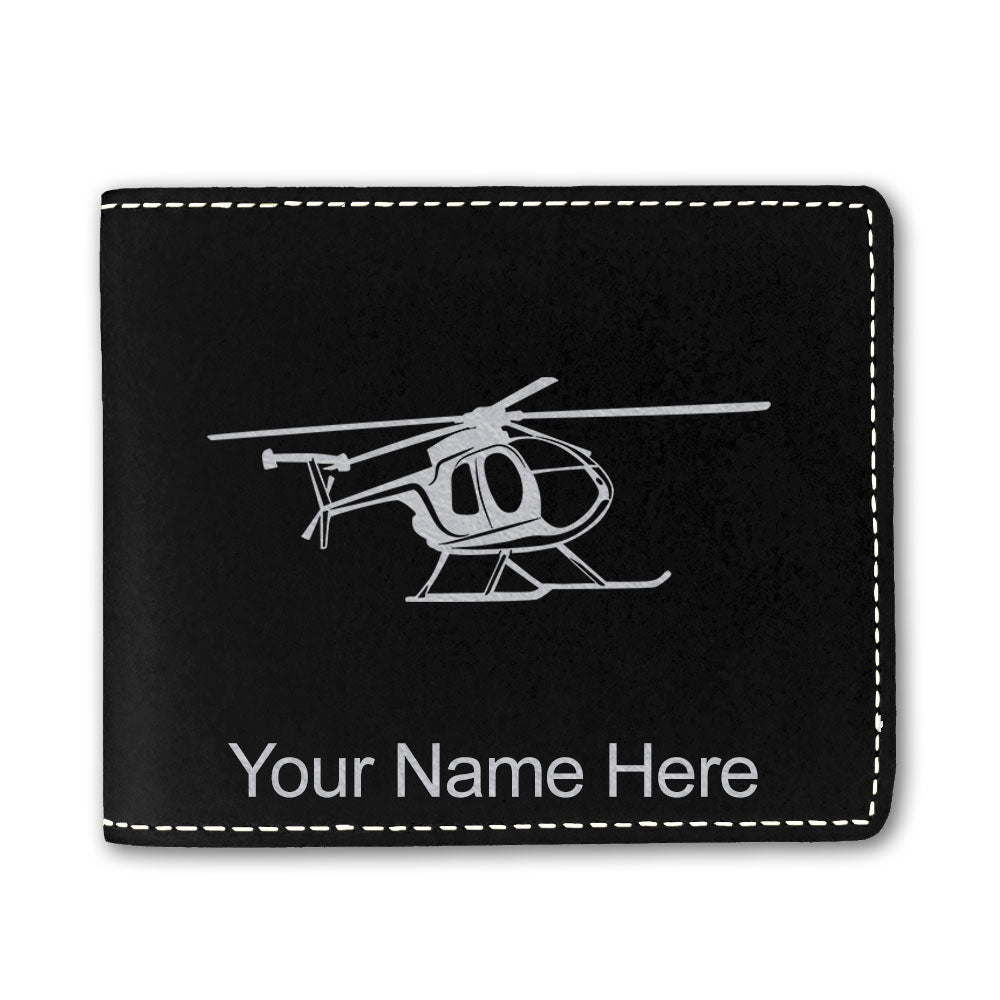 Faux Leather Bi-Fold Wallet, Helicopter 1, Personalized Engraving Included