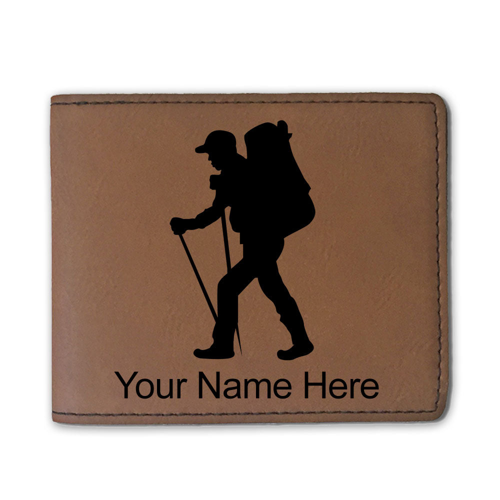 Faux Leather Bi-Fold Wallet, Hiker Man, Personalized Engraving Included