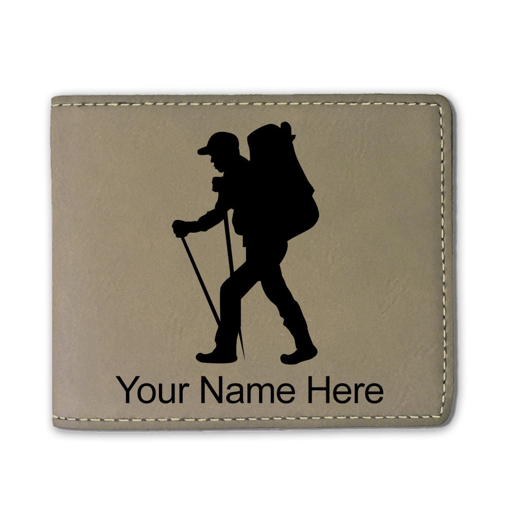 Faux Leather Bi-Fold Wallet, Hiker Man, Personalized Engraving Included