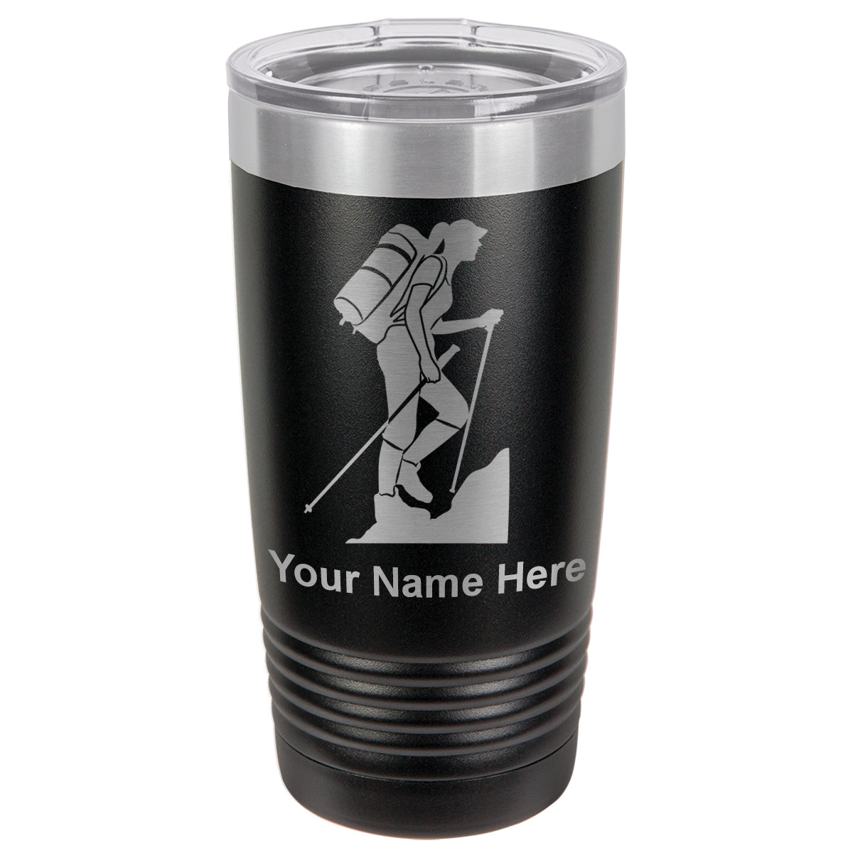 20oz Vacuum Insulated Tumbler Mug, Hiker Woman, Personalized Engraving Included