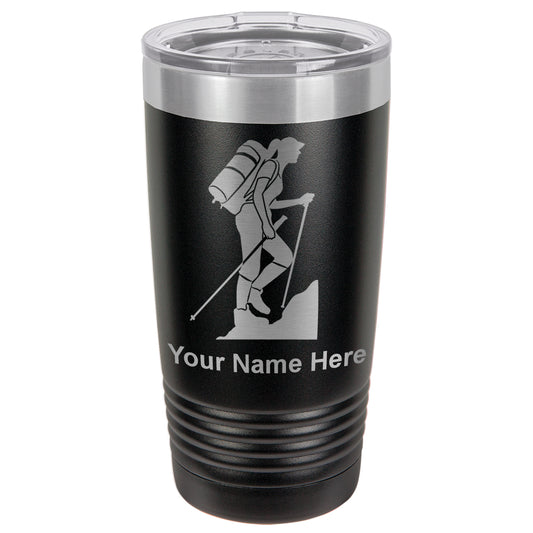 20oz Vacuum Insulated Tumbler Mug, Hiker Woman, Personalized Engraving Included