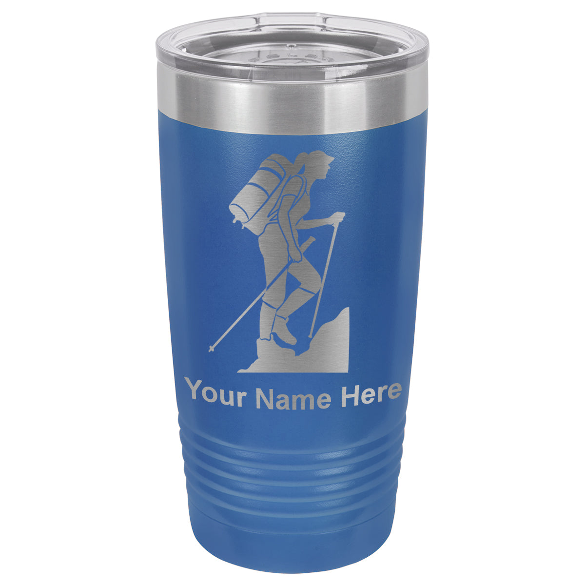 20oz Vacuum Insulated Tumbler Mug, Hiker Woman, Personalized Engraving Included