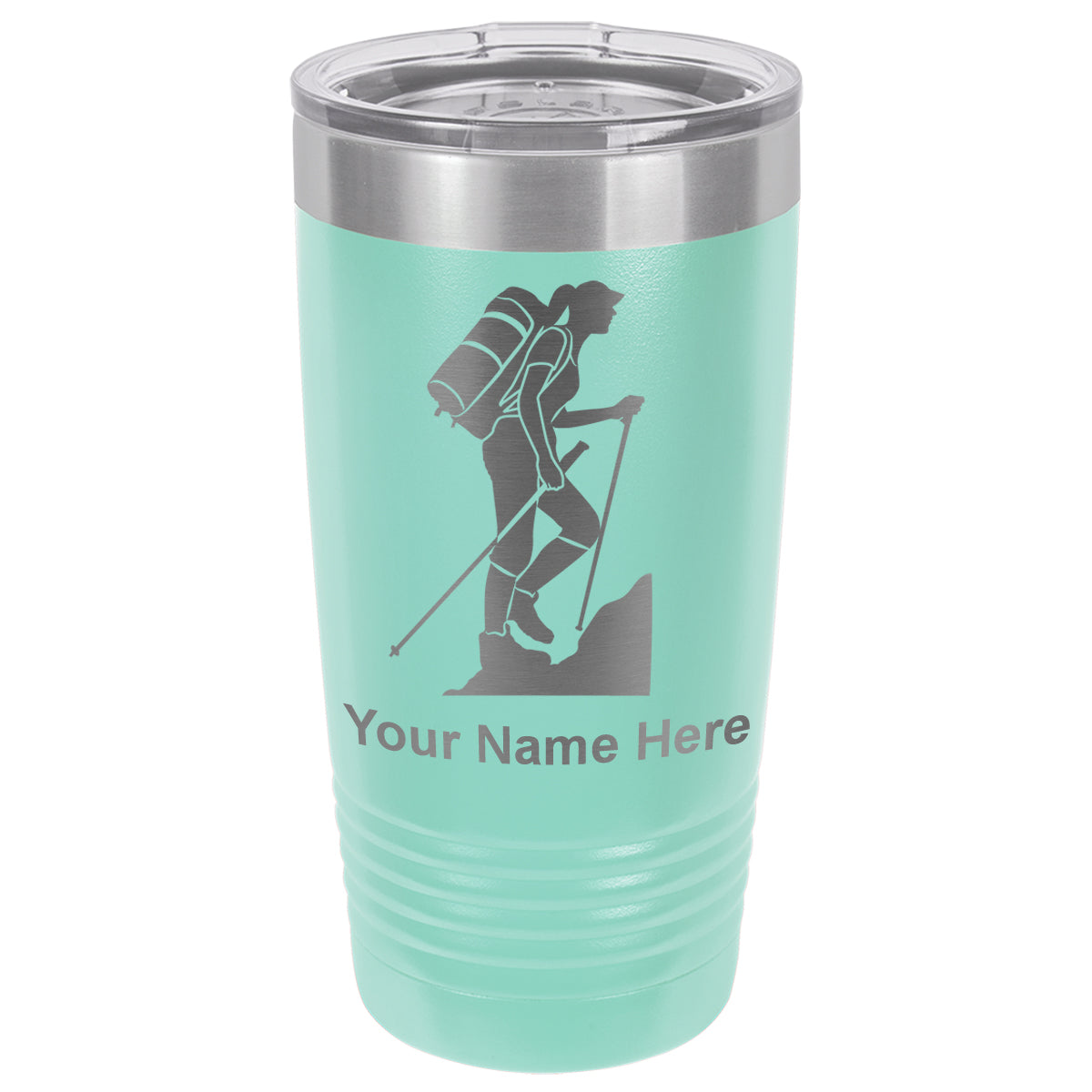 20oz Vacuum Insulated Tumbler Mug, Hiker Woman, Personalized Engraving Included