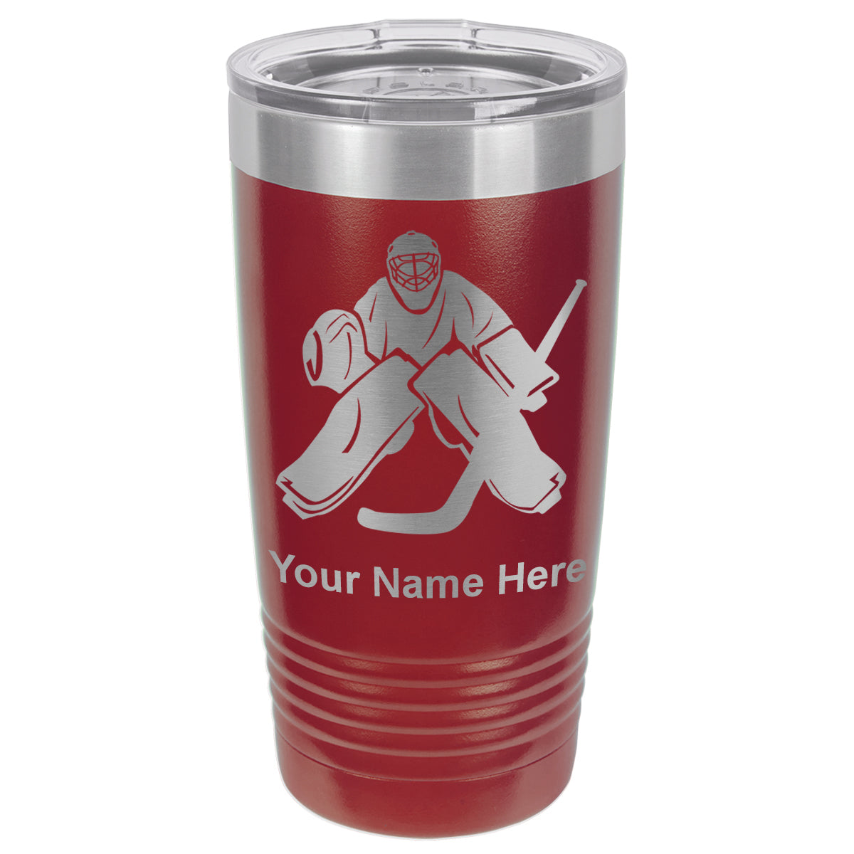 20oz Vacuum Insulated Tumbler Mug, Hockey Goalie, Personalized Engraving Included