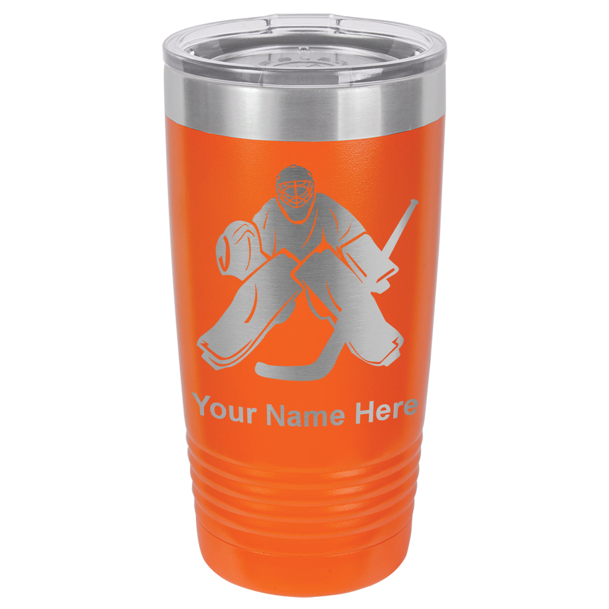 20oz Vacuum Insulated Tumbler Mug, Hockey Goalie, Personalized Engraving Included