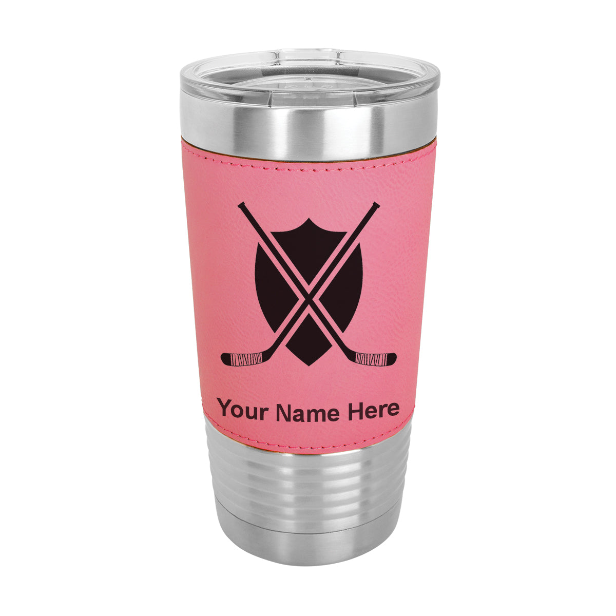 20oz Faux Leather Tumbler Mug, Hockey Sticks, Personalized Engraving Included - LaserGram Custom Engraved Gifts