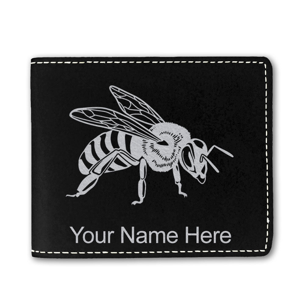 Faux Leather Bi-Fold Wallet, Honey Bee, Personalized Engraving Included