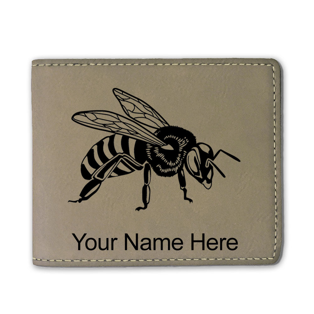 Faux Leather Bi-Fold Wallet, Honey Bee, Personalized Engraving Included