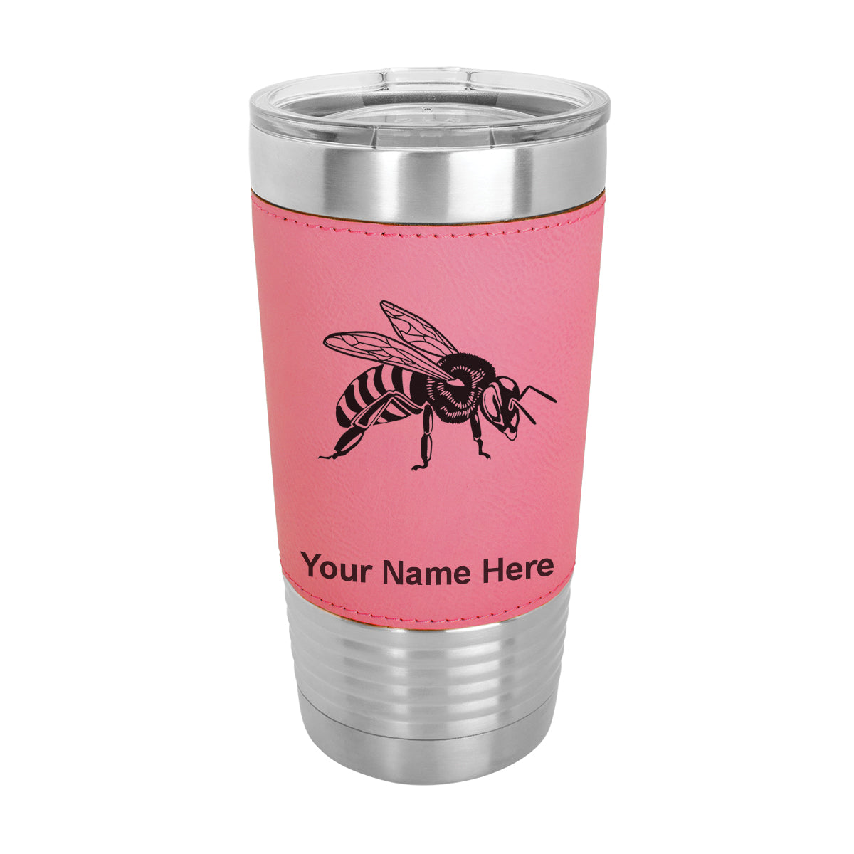 20oz Faux Leather Tumbler Mug, Honey Bee, Personalized Engraving Included - LaserGram Custom Engraved Gifts