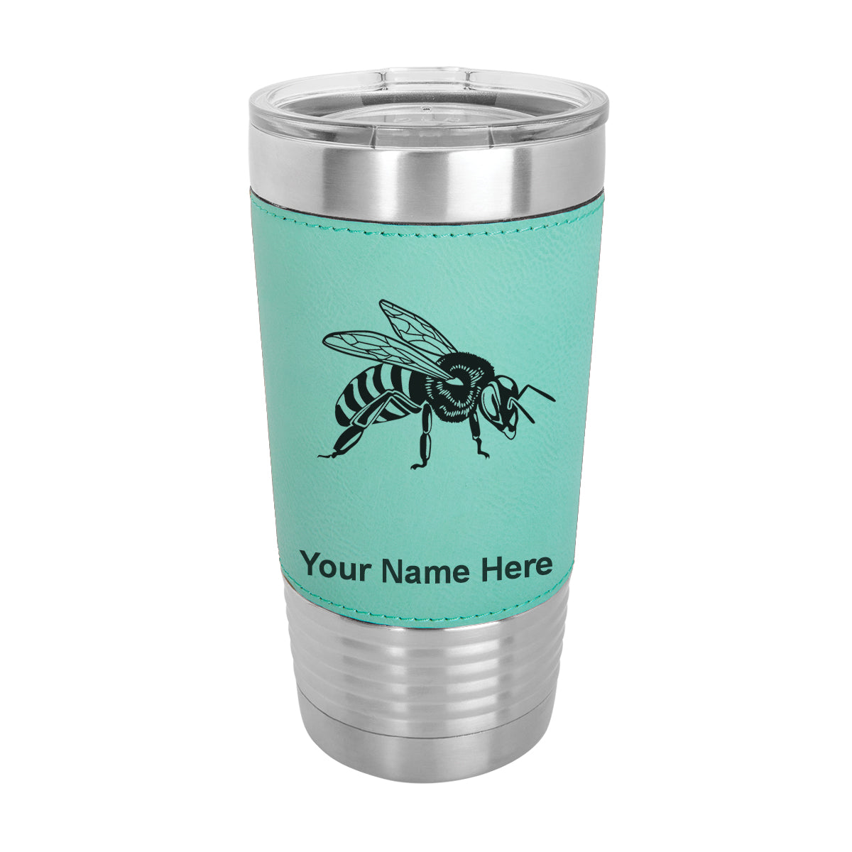20oz Faux Leather Tumbler Mug, Honey Bee, Personalized Engraving Included - LaserGram Custom Engraved Gifts
