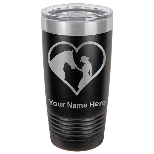 20oz Vacuum Insulated Tumbler Mug, Horse Cowgirl Heart, Personalized Engraving Included