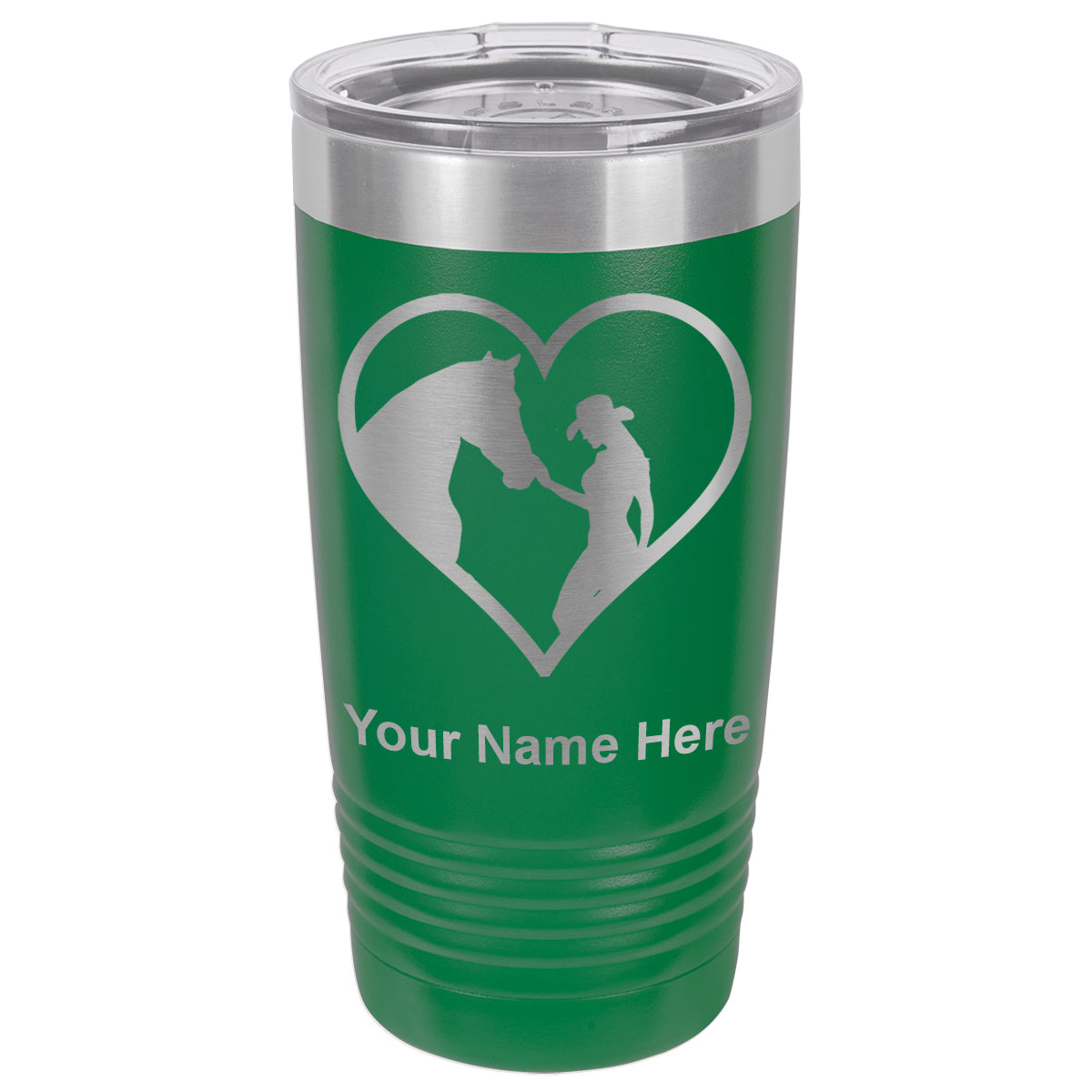 20oz Vacuum Insulated Tumbler Mug, Horse Cowgirl Heart, Personalized Engraving Included