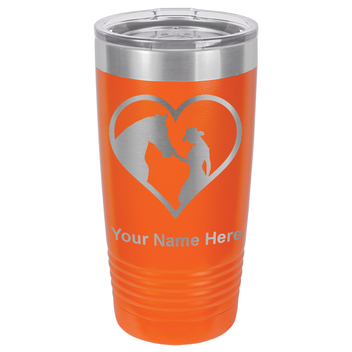 20oz Vacuum Insulated Tumbler Mug, Horse Cowgirl Heart, Personalized Engraving Included