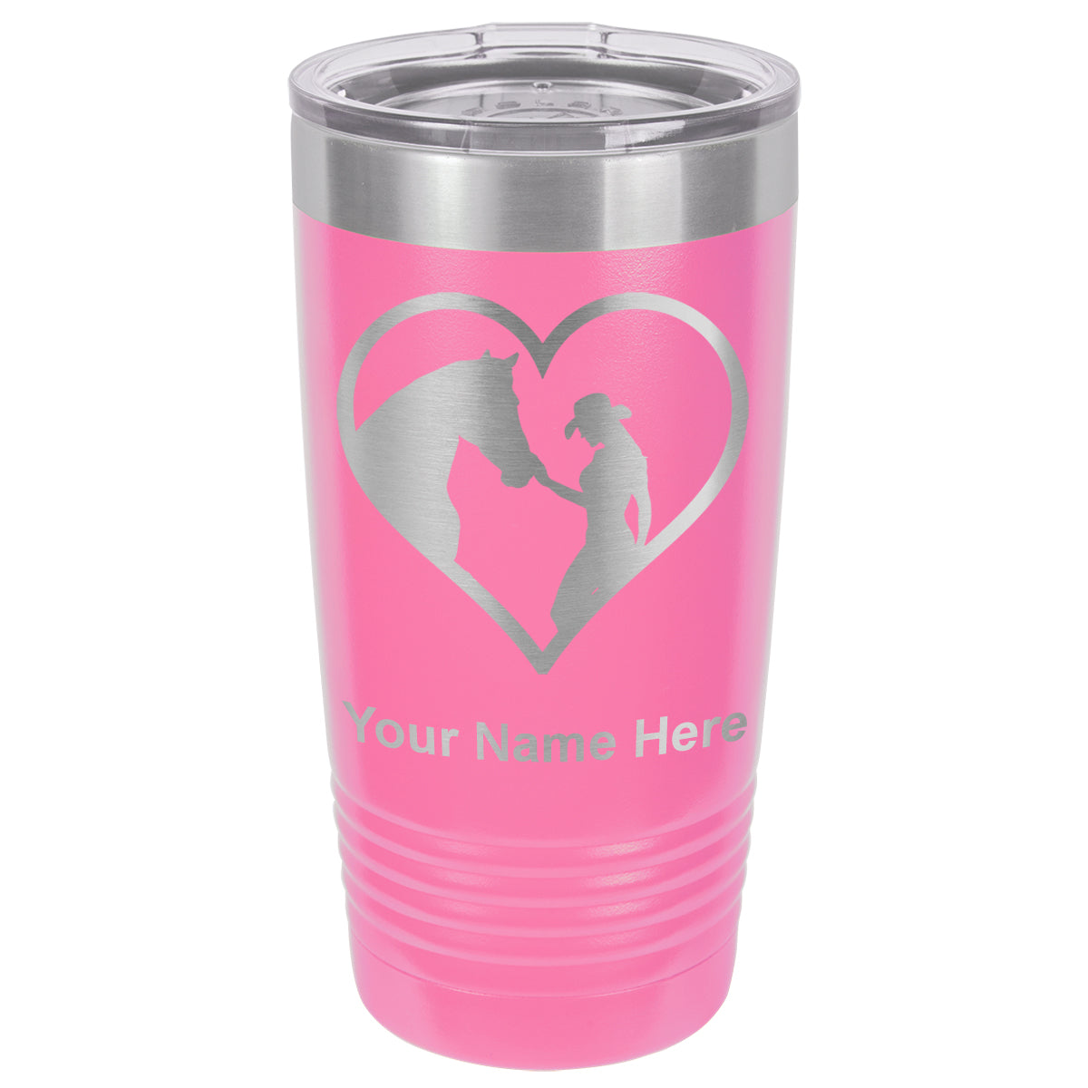 20oz Vacuum Insulated Tumbler Mug, Horse Cowgirl Heart, Personalized Engraving Included