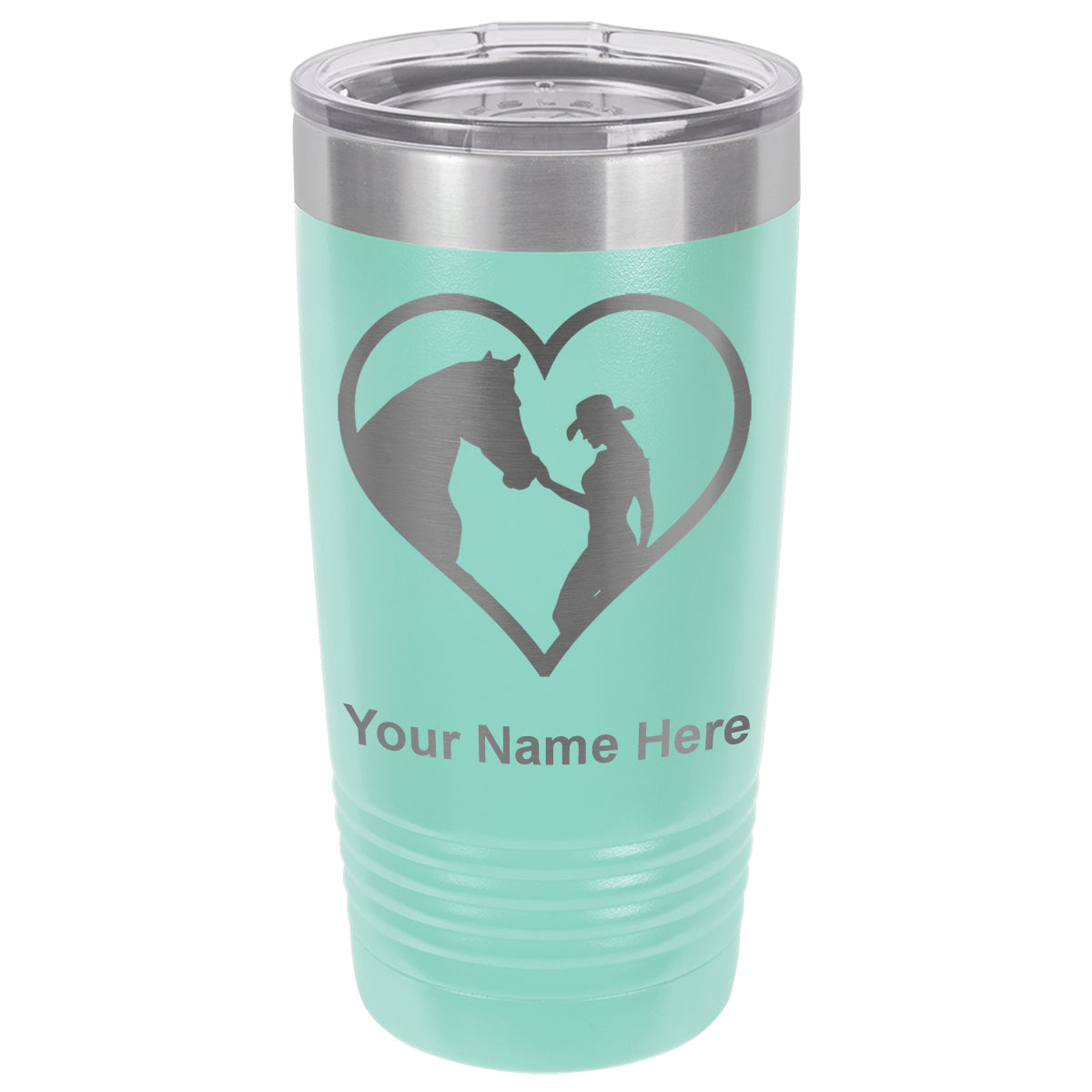 20oz Vacuum Insulated Tumbler Mug, Horse Cowgirl Heart, Personalized Engraving Included